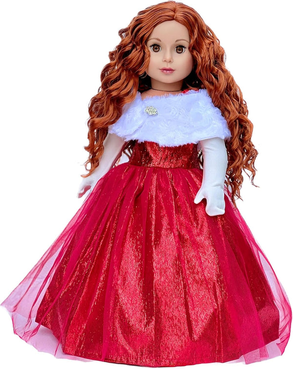 Lady in Red Doll Outfit - 3 Piece 18 inch Set, Red Gown, Gloves, and Cape (Doll Not Included)