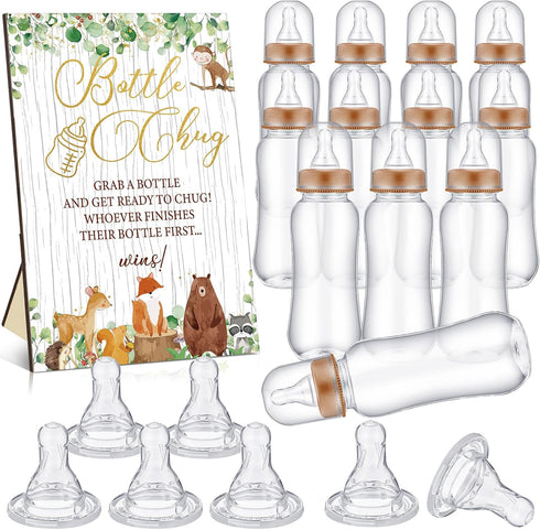 TrelaCo Woodland Animal Cool Baby Shower Games Bottle Chug Sign Wooden Woodland