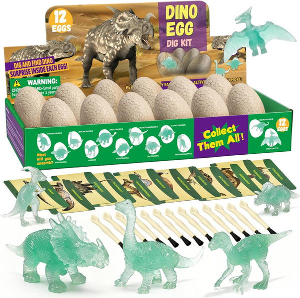VICHTOP Dinosaur Egg Excavation Dig Kit for Kids - 12Pack Easter Basket Stuffers,