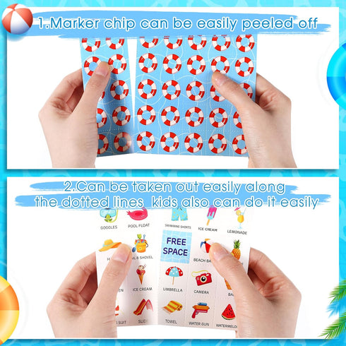Liliful 35 Pcs Pool Party Bingo Games for 24 Players, Summer Bingo Cards for Beach Party Fun