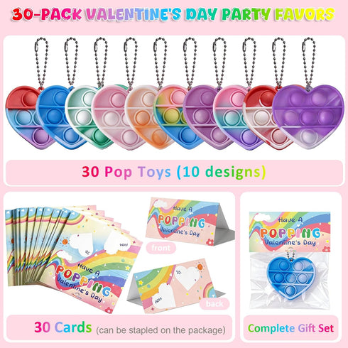 Murrilome 30Pcs Set, Valentine's Day Gift School Classroom Exchange Kit for Kids, Heart Shape Bubble Fidget Toys