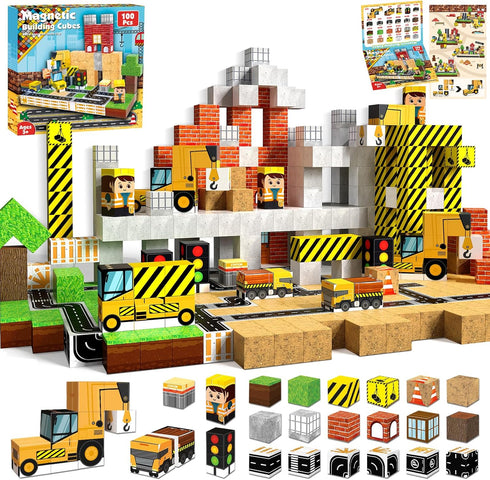 Annexfun Magnetic Blocks-100PCS Magnetic Building Blocks, Magnetic Blocks Road with Car STEM