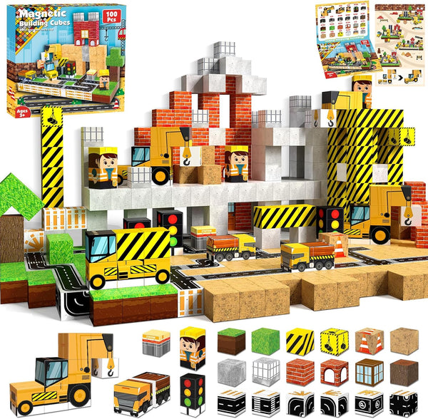 Annexfun Magnetic Blocks-100PCS Magnetic Building Blocks, Magnetic Blocks Road with Car STEM