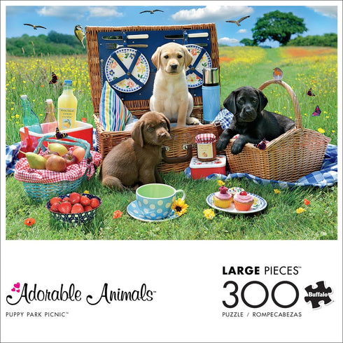 Buffalo Games - Adorable Animals - Puppy Park Picnic - 300 Large Piece Jigsaw Puzzle for Adults Challenging Puzzle Perfect for Game Nights