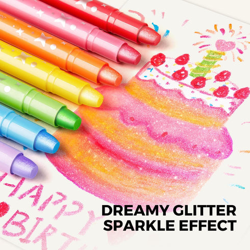 1-3, 12 Jar Melo Glitter Crayons for Toddlers Non-Toxic Washable Crayons for Kids, Ultra-Silky and Twist, Ideal