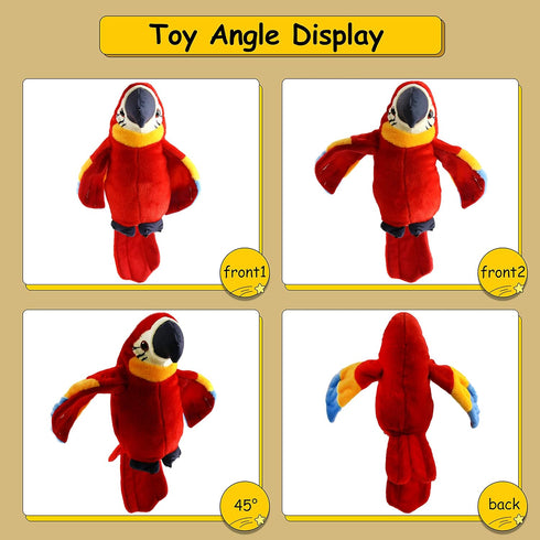 Houwsbaby 9'' Red Talking Parrot Plush Pal, Interactive Animated Bird for Kids, Birthday Christmas Gift for Boys Girls