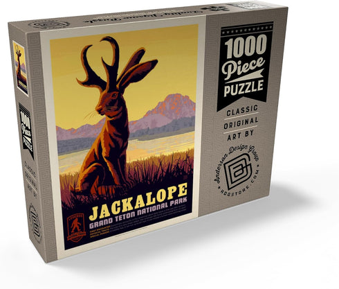 MyPuzzle Legends of The National Parks: Grand Teton's Jackalope Vintage Poster - Premium 1000 Piece Jigsaw Puzzle