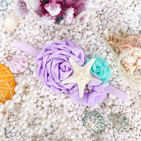 YanJie Baby Girl Mermaid Headbands - Aqua Glitter Accessories, Starfish Bows for Newborn Party, Lavender