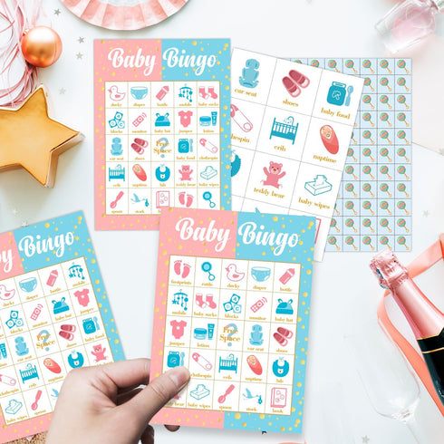 Gender Reveal Bingo Card Set - 24 Players, Neutral Party Activities for Pregnancy Announcement