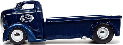 1:24 1947 Jada Toys Just Trucks Ford COE Flatbed Die-cast Car Dark Blue/White with Tire Rack, Toys for Kids and Adults