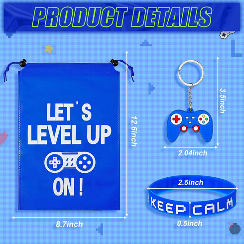Shappy 36 Pieces Video Game Bracelets, Wristbands, Gaming Party Bags with Drawstring Game Controller Keychains