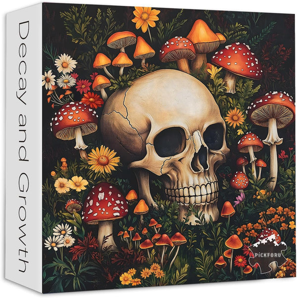 PICKFORU Vintage Mushroom 1000 Piece Puzzle for Adults, Horror Jigsaw Puzzles Skeleton Skull,