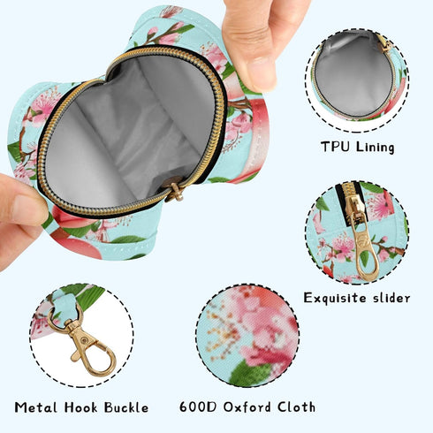 PYBUG Peach Round Pacifier Storage Case, Polyester & TPU Lined with Hook Buckle, Pacifier Container Box for Baby