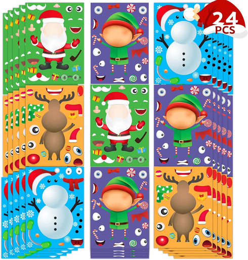 Christmas Stickers for Kids | 24 Sheets Make Your Own Santa Snowman Face Sticker Crafts for Xmas Activities