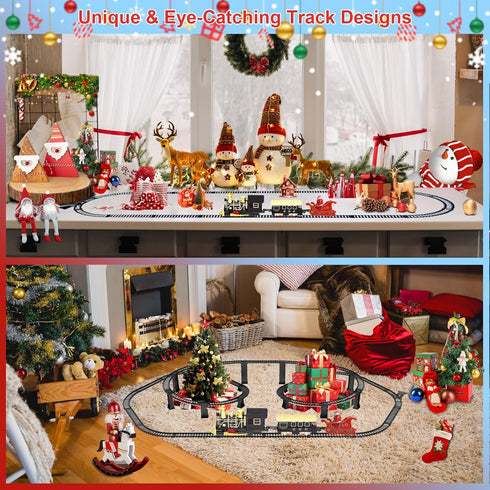 Set 3D 3 4 5 6 7 Electric Train with Elevated Tracks Music, Locomotive Passenger Carriages, Lights & Quiet Mode