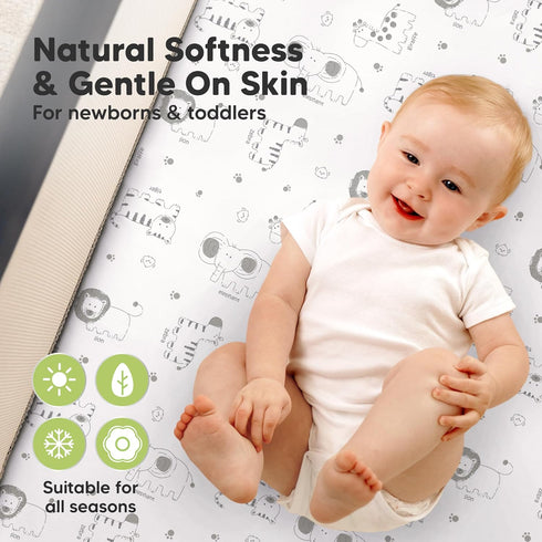 2 Pack 38x26 Pack Pack and Play Sheets, Waterproof Mini Crib Sheets Fitted - Organic Cotton N Play Sheets for Graco