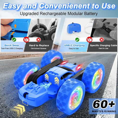6-12, 4WD 5 6 7 8 9 10+ Remote Control Car, Outdoor Toys RC Cars for Kids Ages Double Sided Stunt Vehicle with Upgraded