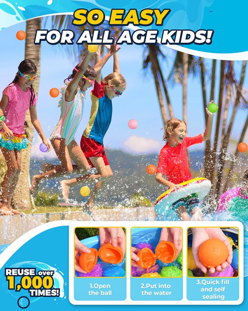 SOPPYCID Reusable Magnetic Water Balloons, Quick Fill Self Sealing Water Bombs for Kids Adult Water Polo Fight Games