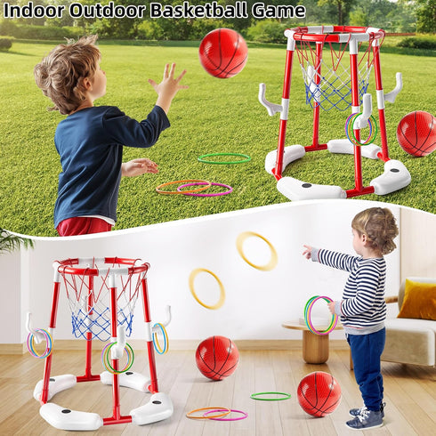 NIPLOOOW 2-in-1 4 Swimming 3-12 Pool Basketball Hoop, Floating Pool Toys Ring Game with Balls and Pump, Outdoor Pool