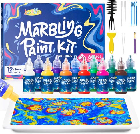 JUPITEARTH 60Pcs Water Marbling Paint Kit, Arts and Crafts for Girls &