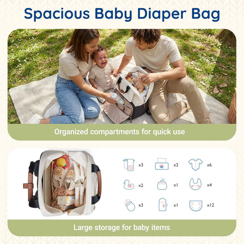 mommore Backpack, Backpack Diaper Bag Multi-pocket Large Diaper Bag Travel for Mom Dad, Quick Access Baby Bag