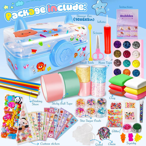 2 4 Nano Tape Bubble Kit for Kids - Nano Tape Squishy Maker Kit with Sticky Ball Tapes and NanoTape - Homemade Bubbles
