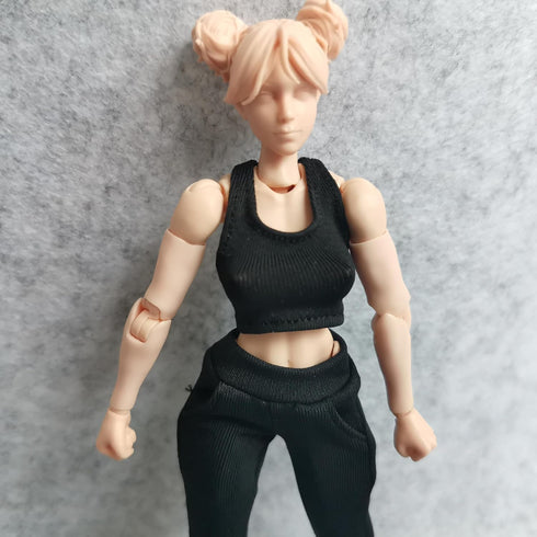1/12 Scale Figure Clothes - Vest T-shirt + Pocket Pants for 1:12 6inch Female TBL Action Figure Doll (Black)