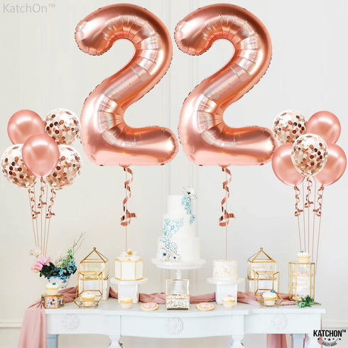 KatchOn, Rose Gold 22 Number Balloons - 40 Inch Foil Number Balloon for 22 Birthday Party Decorations