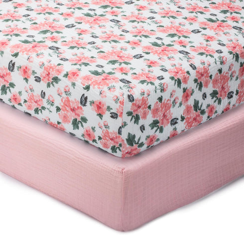 LollyBanks Muslin Crib Sheets 2 Pack, 100% Cotton Soft and Breathable Fitted