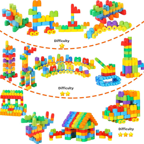 RAINBOW TOYFROG Building Blocks for Toddlers, 74 PCS Educational Development STEM Toys with Alphabet & Number Stickers,
