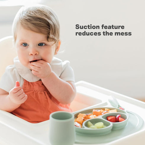 ezpz Mini Mat for 12 Months+, Blue, 100% Silicone Placemat + Plate with Suction for Infants + Toddlers, Supports