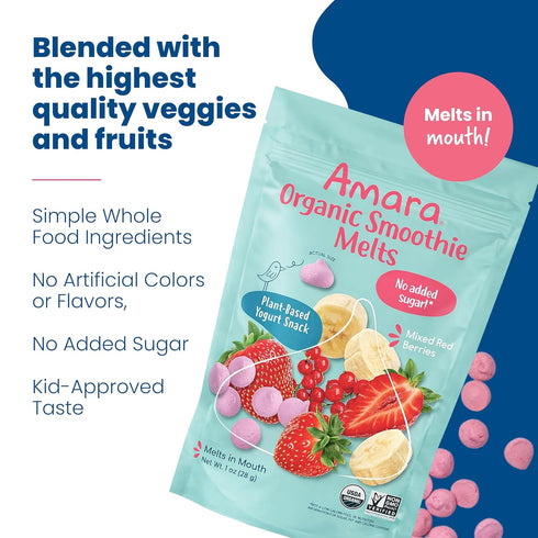6 Amara Smoothie Melts - Mixed Red Berries - Baby Snacks Made With Fruits and Vegetables - Healthy Toddler Snacks