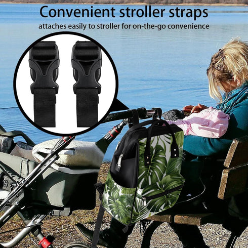 Hsnar Backpack Tropical Leaf Green Waterproof Diaper Bag Large Capacity Baby Bag with Stroller Straps, Multi-Pocket