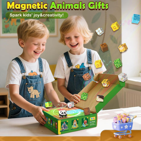150PCS 3-8, 3+ Magnetic Blocks-Build Mine Magnet World Animals Edition Building Toys for Boys & Girls Age Magnetic