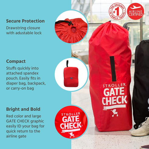J.L. Childress Gate Check Bag for Single Umbrella Strollers - Stroller Bag for Airplane - Gate Check Bag for Umbrella Strollers - Stroller Travel Bag for Airplane - Red