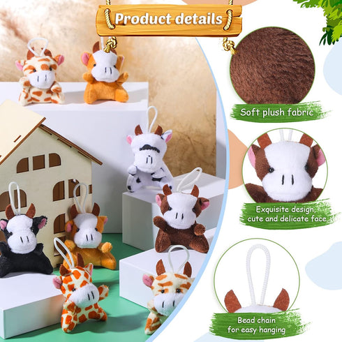 Aoriher 24 Pcs Mini Horse Plush Stuffed Animal Keychain, 3.15 Inch Horse Party Favor with Detachable Chain (Cute Cattle