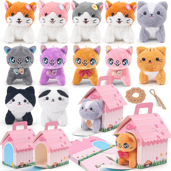 HAPGFS 12 Pcs Mini Plush Kitty Set Stuffed Cats, Cat Party Favors