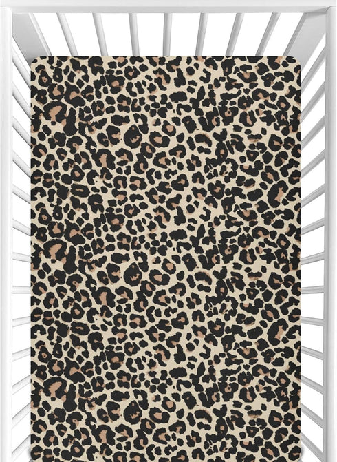 CaTaKu Baby Crib Sheets Brown Leopard Animal Print Mini Crib Sheets Fitted for