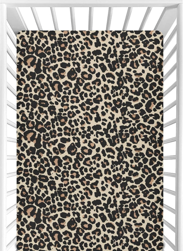 CaTaKu Baby Crib Sheets Brown Leopard Animal Print Mini Crib Sheets Fitted for