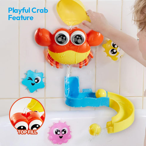 lalalark 7-in-1 Set 3-5 Bath Toys for Kids, Shower Bathtub Toy with Crab, Whale, Rotating Fish & Slide Track