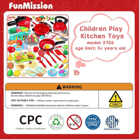 FunMission 134 Playset Pcs Toy Kitchen Accessories, Toddler Pretend Cooking Toys with BBQ Grill, Pressure Cooker