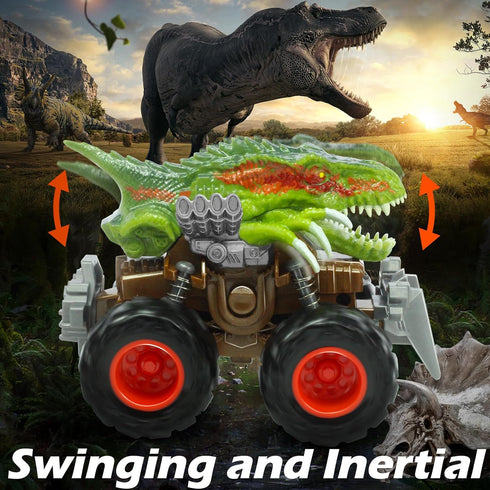 3-5 5-7, 4-7 Oriate Friction Powered ATV Dinosaur Monster Truck Toys, Push and Go Toy Cars Velociraptor Dinosaurs Stunt