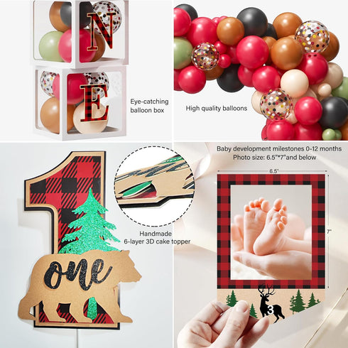YJDFWAUT 1st Lumberjack First Birthday Decorations, Lumberjack Birthday Party Supplies, Buffalo Plaid Monthly Photo