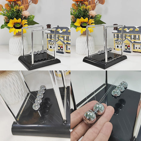 Newtons Cradle Balance Pendulum, Swinging Kinetic Balls, Fun Science Learning Physics Toy, Calm Down Fidgets Kit (Large