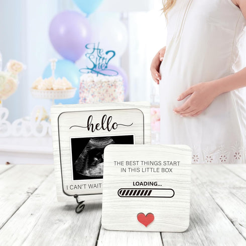 Ivory White Wooden Pregnancy Announcement, Something Beautiful Is Loading, Ultrasound Frame Keepsake Box, Baby Birth