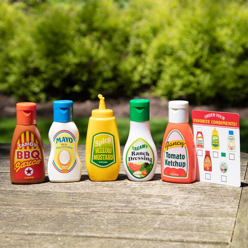 5-Piece Set Set 3+ Melissa & Doug Favorite Condiments Play Food Play Ketchup and Mustard Bottles, Pretend Food for Kids