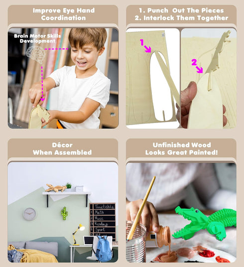Puzzled 3D Puzzle Alligator Wood Craft Model Kit, Fun Educational DIY Wooden Toy, 94 Pieces