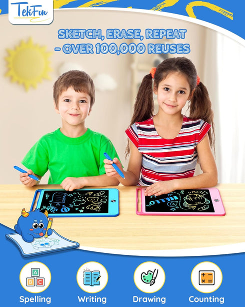 TEKFUN 2 Pack LCD Writing Tablet for Kids, 8.5 Inch Blue+Pink Doodle Board with Lanyard, Educational Toddler Toys