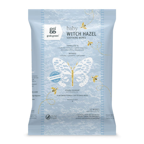 Grab Green Baby Witch Hazel Soothing Wipes, 32 Wipes, Dreamy Rosewood Scent,