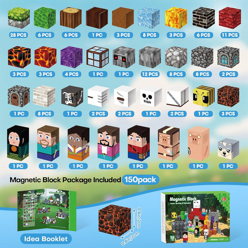 150pcs 4-8, 3+ Magnetic Blocks, Magnetic Building Blocks, Magnet Tiles with Adventure World Blocks, Magnetic Blocks